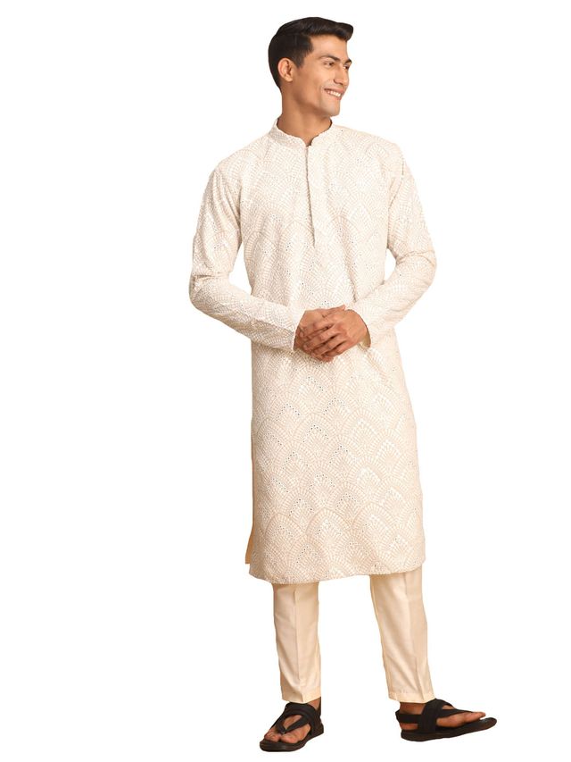 Shrestha By Vastramay Men's Grey Georgette Kurta and Pyjama Set