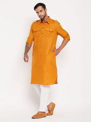 VM Men's Rust And White Cotton Blend Kurta Pyjama Set