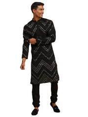 Shrestha By Vastramay Men's Black Georgette Kurta Pyjama Set