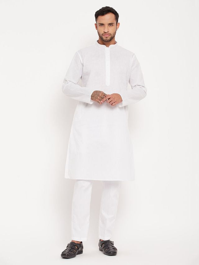 VM Men's White Cotton Kurta Pyjama Set