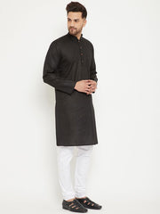 VM by Vastramay Men's Black And White Cotton Blend Kurta Pyjama Set