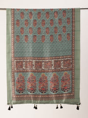 Sangam Prints Turquoise Art Silk Printed Traditional Tassel Dupatta