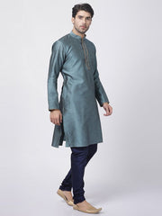 VASTRAMAY Men's Aqua Cotton Silk Blend Kurta and Pyjama Set