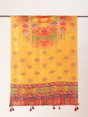 Sangam Prints Yellow Art Silk Printed Traditional Tassel Dupatta