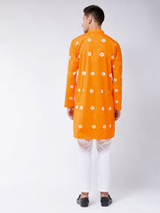 Vastramay Men's Orange And White Pure Cotton Kurta Pyjama Set