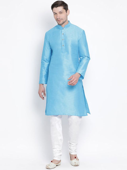 VM by Vastramay Men's Light Blue Silk Blend Kurta Pyjama Set