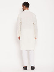 VM Men's Cream And White Cotton Kurta Pyjama Set