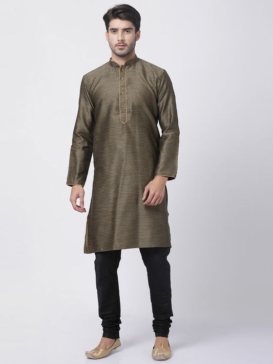 Vastramay Men's Black Silk Blend Kurta Pyjama Set