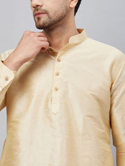 VM Men's Gold And Black Cotton Blend Kurta Pyjama Set