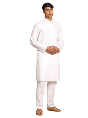 Vastramay Men's White Pure Cotton Kurta Pyjama Set