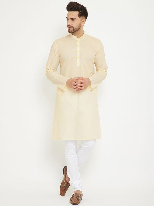 VM by Vastramay Men's Cream And White Cotton Kurta Pyjama Set