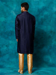 VM Men's Navy Blue And Rose Gold Silk Blend Kurta Pyjama Set