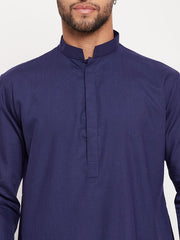 VM Men's Blue And White Cotton Blend Kurta Pyjama Set