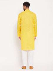 VM Men's Yellow And White Cotton Kurta Pyjama Set