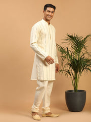 Shrestha By Vastramay Men's Cream Viscose Kurta Pyjama Set