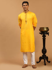 Vastramay Men's Yellow Cotton Blend Kurta & Pyjama Set