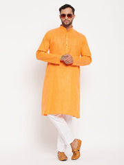 VM Men's Orange And White Cotton Kurta Pyjama Set