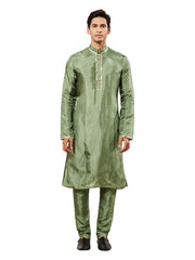 VASTRAMAY Men's Green Tissue Silk Kurta Pyjama Set