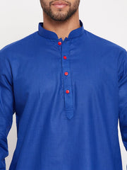 VM Men's Blue And White Cotton Kurta Pyjama Set