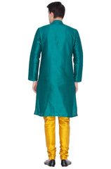 VM by Vastramay Men's Green Silk Blend Kurta Pyjama Set