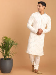 Shrestha By Vastramay Men's White Georgette Kurta Pyjama Set