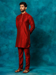 VASTRAMAY Men's Maroon Viscose Kurta Pyjama Set