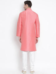 VM by Vastramay Men's Pink Silk Blend Kurta Pyjama Set