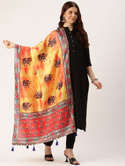 Sangam Prints Multi color Art Silk Printed Traditional Tassel Dupatta