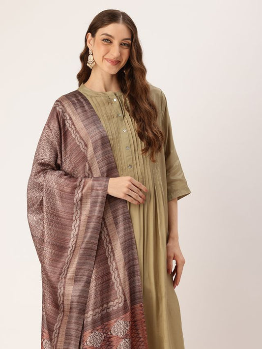 Sangam Prints Brown Art Silk Printed Traditional Tassel Dupatta