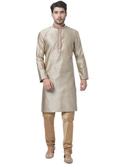 Vastramay Men's Beige Silk Blend Kurta Pyjama Set