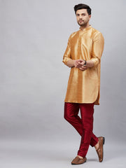 VM Men's Rose Gold And Maroon Cotton Blend Kurta Pyjama Set