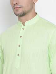 Vastramay Men's Light Green Cotton Linen Blend Kurta Pyjama Set