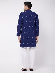 Vastramay Men's Blue And White Pure Cotton Kurta Pyjama Set