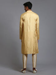 VM Men's Yellow And Gold Silk Blend Kurta Pyjama Set