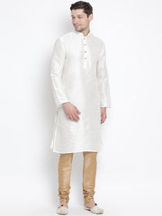 VM by Vastramay Men's White Silk Blend Kurta Pyjama Set