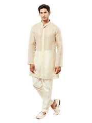 VASTRAMAY Men's Beige Tissue Silk Kurta Pyjama Set