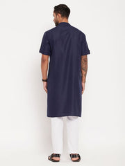 VM Men's Navy Blue And White Cotton Kurta Pyjama Set