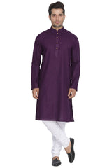 Vastramay Men's Purple Cotton Linen Blend Kurta Pyjama Set