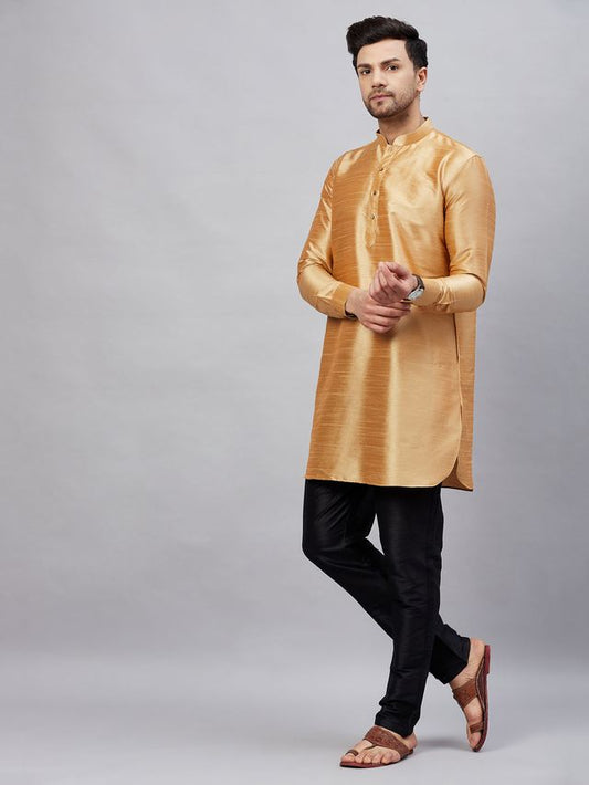 VM Men's Rose Gold And Black Cotton Blend Kurta Pyjama Set