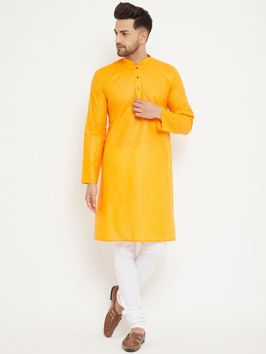 VM by Vastramay Men's Orange And White Cotton Kurta Pyjama Set