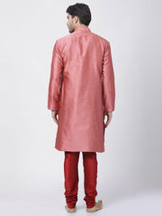 Vastramay Men's Pink Silk Blend Kurta Pyjama Set