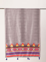 Sangam Prints Grey Art Silk Printed Traditional Tassel Dupatta