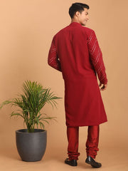 Shrestha By Vastramay Men's Maroon Georgette Kurta Pyjama Set