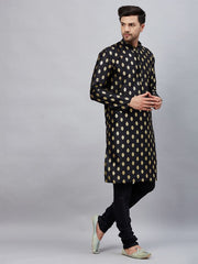 VM Men's Black Dupion Silk Kurta Pyjama Set