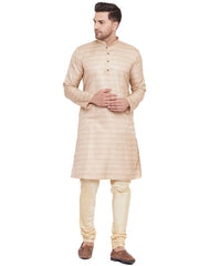 VM by Vastramay Men's Beige And Gold Silk Blend Kurta Pyjama Set