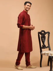 Shrestha By Vastramay Men's Maroon Viscose Kurta Pyjama Set