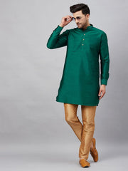 VM Men's Green And Rose Gold Cotton Blend Kurta Pyjama Set