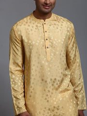 VM Men's Yellow And Gold Silk Blend Kurta Pyjama Set