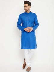 VM by Vastramay Men's Blue And White Cotton Kurta Pyjama Set