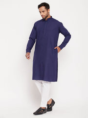 VM Men's Blue And White Cotton Blend Kurta Pyjama Set